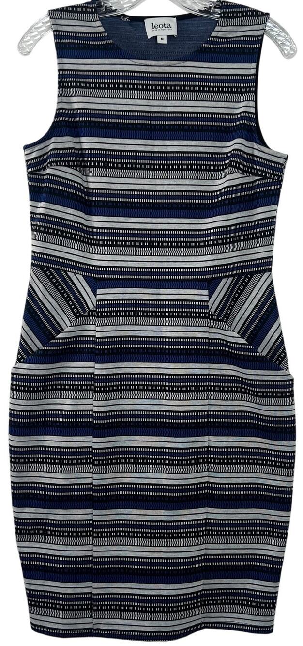 Leota Women's Sheath Dress Nautical Blue-White Striped Career Office Wear Size M